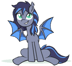 Size: 742x679 | Tagged: safe, artist:whateverbender, derpibooru import, edit, part of a set, oc, oc:midnight aegis, unofficial characters only, bat pony, animated, commission, cropped, cute, explicit source, frame by frame, gif, loop, male, perfect loop, simple background, smiling, solo, stallion, transparent background, ych result