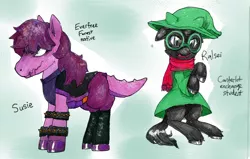 Size: 1008x640 | Tagged: safe, artist:buttercupsaiyan, artist:watercolorheart, deleted from derpibooru, derpibooru import, ponified, earth pony, pony, crossover, cute, deltarune, everfree forest, exchange student, fanart, mlpg, purple coat, ralsei, susie (deltarune), toby fox, undertale