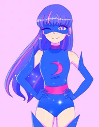 Size: 1132x1453 | Tagged: anime, artist:gurtudespams, derpibooru import, hands on hip, human, humanized, magic gaia, one eye closed, safe, superhero, twilight sparkle, wink