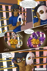 Size: 853x1280 | Tagged: anthro, artist:thebigbadwolf01, breasts, clothes, comic, comic:spooky ponies, derpibooru import, dialogue, female, glasses, human, human to anthro, male, mask, oc, pegasus, pegasus oc, species swap, suggestive, transformation, unofficial characters only, wide eyes, wings