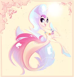 Size: 1998x2064 | Tagged: artist:marbola, bioluminescent, blue eyes, curvy, cute, derpibooru import, female, fins, fish tail, flower, flower in hair, freckles, my little pony: the movie, open mouth, princess skystar, safe, seapony (g4), seashell necklace, signature, simple background, skyabetes, smiling, solo