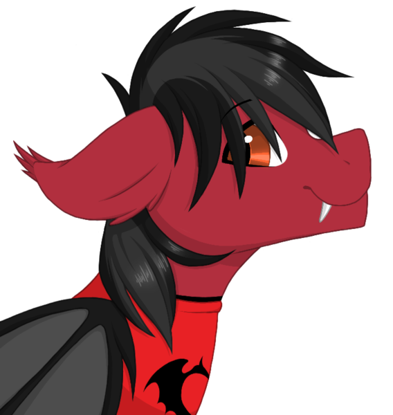 Size: 741x783 | Tagged: source needed, safe, artist:melodytheartpony, derpibooru import, ponified, bat pony, pony, bat wings, bust, clandestine industries, clothes, commission, cute, ear fluff, fall out boy, fangs, floppy ears, folded wings, hoodie, looking at you, male, pete wentz, profile, simple background, slit pupils, smiling, solo, stallion, striped mane, transparent background, wings, ych result