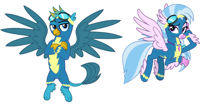 Size: 7500x3893 | Tagged: safe, artist:cheezedoodle96, derpibooru import, gallus, silverstream, classical hippogriff, gryphon, hippogriff, uprooted, .svg available, alternate hairstyle, blue, clothes, crossed arms, cute, diastreamies, dream sequence, feathered fetlocks, female, flying, gallabetes, gallstream, goggles, griffon wonderbolt, hippogriff wonderbolt, jewelry, lidded eyes, looking at you, male, necklace, non-pegasus wonderbolt, paws, raised eyebrow, scene interpretation, shipping, simple background, smiling, smirk, spread wings, straight, svg, transparent background, uniform, vector, wings, wonderbolt gallus, wonderbolt silverstream, wonderbolt trainee uniform, wonderbolts