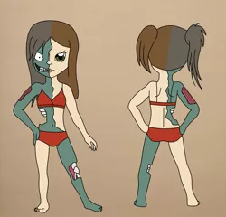 Size: 1847x1774 | Tagged: artist:chili19, bikini, clothes, derpibooru import, duo, female, human, humanized, oc, oc:olivia sky, safe, simple background, smiling, swimsuit, undead, unofficial characters only, zombie