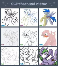 Size: 1280x1440 | Tagged: safe, artist:ickie-vickie, artist:ravenpuff, artist:unhinged_pony, deleted from derpibooru, derpibooru import, oc, oc:butters, oc:nutjob, oc:sir reginald butterscop pendragon iv jr., oc:unhinged, unofficial characters only, alicorn, pegasus, pony, :p, alicorn oc, chest fluff, clothes, collaboration, derp, heterochromia, horn, lineart, male, pegasus oc, raised hoof, smiling, stallion, style emulation, tongue out, wings