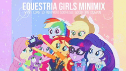 Size: 856x482 | Tagged: safe, derpibooru import, edit, screencap, applejack, fluttershy, pinkie pie, rainbow dash, rarity, sci-twi, spike, spike the regular dog, sunset shimmer, twilight sparkle, dog, equestria girls, equestria girls series, forgotten friendship, rollercoaster of friendship, spring breakdown, sunset's backstage pass!, spoiler:eqg series (season 2), all good (song), animated, applejack's hat, camera, cowboy hat, geode of empathy, geode of shielding, geode of telekinesis, glasses, hat, humane five, humane seven, humane six, magical geodes, mashup, microphone, monochrome, music, photo booth (song), smiling, song, sound, sound only, thumbnail, true original (song), we've come so far, webm