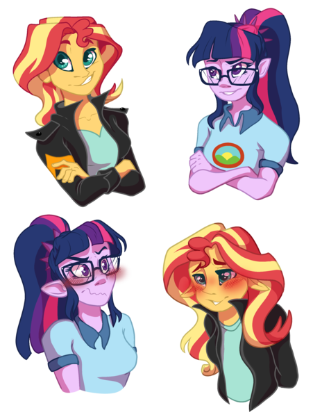 Size: 2412x3208 | Tagged: safe, artist:parrpitched, deleted from derpibooru, derpibooru import, sci-twi, sunset shimmer, twilight sparkle, equestria girls, dreamworks face, elf ears, female, lesbian, scitwishimmer, shipping, simple background, sunsetsparkle, transparent background