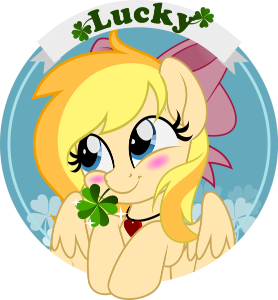 Size: 5000x5384 | Tagged: safe, artist:jhayarr23, derpibooru import, oc, oc:wingblossom, oc:wingy, unofficial characters only, pegasus, pony, accessories, blushing, bow, clover, commission, cute, female, four leaf clover, hair bow, jewelry, mare, necklace, pegasus oc, simple background, solo, spread wings, transparent background, wings, ych result