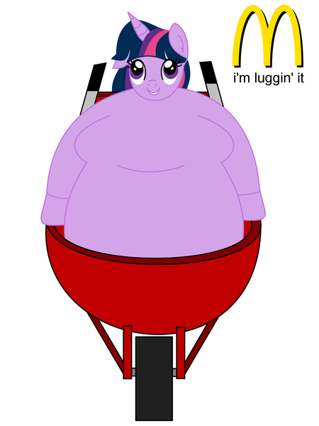 Size: 1500x2000 | Tagged: suggestive, artist:dev-catscratch, derpibooru import, twilight sparkle, pony, fat, fat fetish, female, fetish, i'm luggin' it, mcdonald's, morbidly obese, obese, solo, twilard sparkle, wheelbarrow