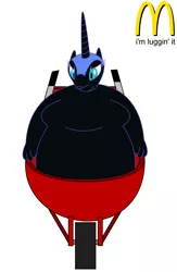 Size: 1500x2300 | Tagged: anthro, artist:dev-catscratch, derpibooru import, fat, fat fetish, female, fetish, i'm luggin' it, mcdonald's, morbidly obese, nightmare moon, nightmare moonpig, obese, solo, suggestive, wheelbarrow