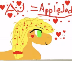 Size: 607x516 | Tagged: safe, artist:kittycatrittycat, derpibooru import, applejack, earth pony, 1000 hours in ms paint, bust, heart, old picture, portrait, solo