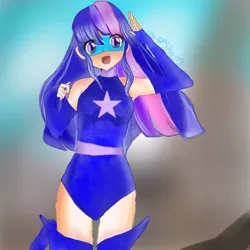 Size: 600x600 | Tagged: artist:kattux, clothes, derpibooru import, human, humanized, leotard, magic gaia, safe, superhero, twilight sparkle