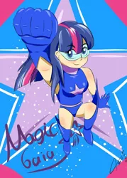 Size: 900x1260 | Tagged: artist:asajiopie01, clothes, derpibooru import, human, humanized, leotard, magic gaia, safe, superhero, twilight sparkle