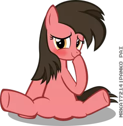 Size: 5883x6000 | Tagged: safe, artist:mrkat7214, derpibooru import, oc, oc:ace play, oc:cutie e, unofficial characters only, earth pony, pony, absurd resolution, blushing, cute, female, hoof over mouth, looking at you, mare, rule 63, rule63betes, simple background, sitting, smiling, solo, spread legs, spreading, transparent background, vector