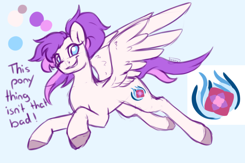 Size: 1500x1000 | Tagged: artist needed, safe, derpibooru import, oc, oc:rose carter, unofficial characters only, pegasus, pony, blue background, cutie mark, female, flying, looking at you, patreon, patreon reward, reference sheet, simple background, smiling, solo, spread wings, unshorn fetlocks, wings