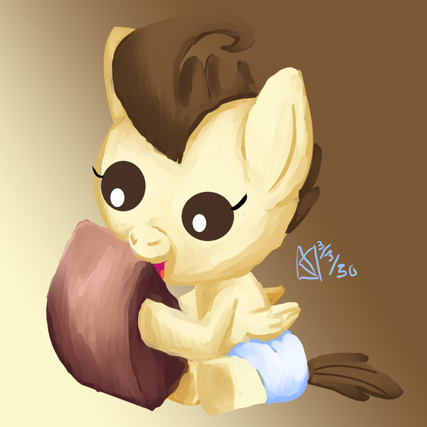 Size: 1750x1750 | Tagged: safe, artist:kelseyleah, derpibooru import, pound cake, pegasus, pony, baby, baby pony, cake, colt, cute, diaper, eating, foal, food, male, poundabetes, solo