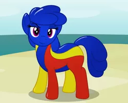 Size: 2424x1954 | Tagged: safe, artist:badumsquish, derpibooru import, oc, oc:poink, ponified, unofficial characters only, ball pony, balloonie pony, beach ball pony, inflatable pony, object pony, original species, pony, badumsquish strikes again, ball, beach, beach ball, dreamworks face, female, inflatable, inflatable toy, living inflatable, looking at you, mare, ocean, pool toy, sand, smiling, smirk, smug, solo