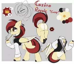 Size: 3292x2860 | Tagged: safe, artist:beardie, derpibooru import, oc, oc:casino royale, unofficial characters only, pony, butt, character design, clothes, color palette, cute, cutie mark, dock, dress shirt, eyeshadow, image, makeup, pale belly, pipe, png, sexy, shirt, smoking, vest