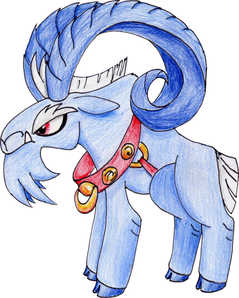 Size: 1967x2447 | Tagged: artist:40kponyguy, cloven hooves, colored hooves, colored pencil drawing, derpibooru import, editor:crystalightrocket, goat, grogar, male, safe, simple background, solo, traditional art, transparent background, villains of equestria collab