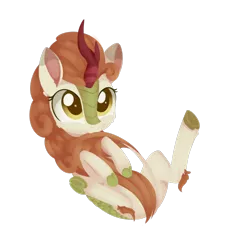 Size: 1548x1632 | Tagged: artist:dusthiel, autumn blaze, awwtumn blaze, cheek fluff, cute, derpibooru import, ear fluff, female, hooves to the chest, imminent belly rub, kirin, leg fluff, on back, safe, simple background, solo, transparent background, underhoof