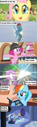 Size: 1149x3897 | Tagged: safe, derpibooru import, edit, edited screencap, screencap, fluttershy, pinkie pie, rainbow dash, spike, butterfly, a friend in deed, mmmystery on the friendship express, read it and weep, season 1, season 2, season 4, season 5, tanks for the memories, the cutie mark chronicles, bed, bedroom, book, bookshelf, cake, castle of the royal pony sisters, cloud, comic book, cute, daring do books, dashabetes, diapinkes, exploitable meme, female, filly, filly fluttershy, food, glow, golden oaks library, happy, hat, i'll fly, library, lyrics, magnifying glass, marzipan mascarpone meringue madness, meme, power ponies, reading, reading rainboom, reading rainbow, shyabetes, sky, so many wonders, song, song reference, spikabetes, sun, surprised, text, text box, theme song, train, tree, younger