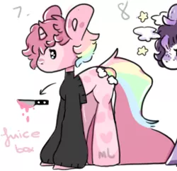 Size: 258x250 | Tagged: safe, artist:milklungs, derpibooru import, oc, oc:vendetta (rigbythememe), unofficial characters only, pony, unicorn, female, knife, mare, pink, rainbow, simple background, solo, white background