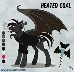 Size: 1048x1016 | Tagged: safe, artist:inuhoshi-to-darkpen, derpibooru import, oc, oc:heated coal, unofficial characters only, bat pony, pony, bat pony oc, bat wings, cigarette, male, solo, stallion, wings