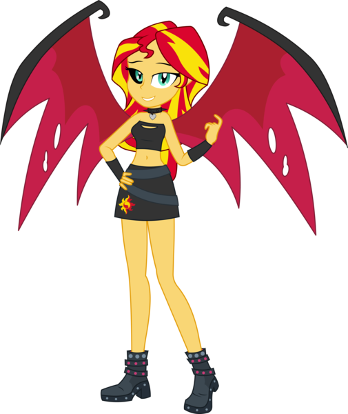 Size: 5653x6723 | Tagged: safe, artist:kitana762, derpibooru import, sunset shimmer, demon, equestria girls, beckoning, collar, demon wings, show accurate, simple background, solo, sunset satan, transparent background, wings, wubcake