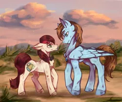 Size: 3000x2500 | Tagged: safe, artist:tired_dog, derpibooru import, oc, oc:appleale, oc:sorren, unofficial characters only, earth pony, pegasus, female, male, mare, painting, size difference, stallion