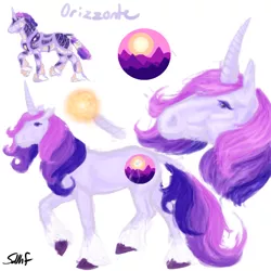 Size: 600x600 | Tagged: safe, artist:sdlhf, derpibooru import, oc, oc:orizzonte, unofficial characters only, classical unicorn, pony, unicorn, armor, bio in description, cloven hooves, female, hoers, leonine tail, mare, offspring, parent:princess cadance, parent:shining armor, parents:shiningcadance, realistic, reference sheet, simple background, solo, unshorn fetlocks, white background