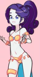 Size: 403x772 | Tagged: suggestive, artist:drantyno, banned from derpibooru, derpibooru import, rarity, equestria girls, alternate hairstyle, armlet, belly button, belly dancer, belly dancer outfit, bikini, bracelet, breasts, clothes, female, harem outfit, image, jewelry, leg bracelet, loincloth, lolicon, midriff, png, revealing clothing, sexy, simple background, slave outfit, solo, solo female, stupid sexy rarity, swimsuit, underage