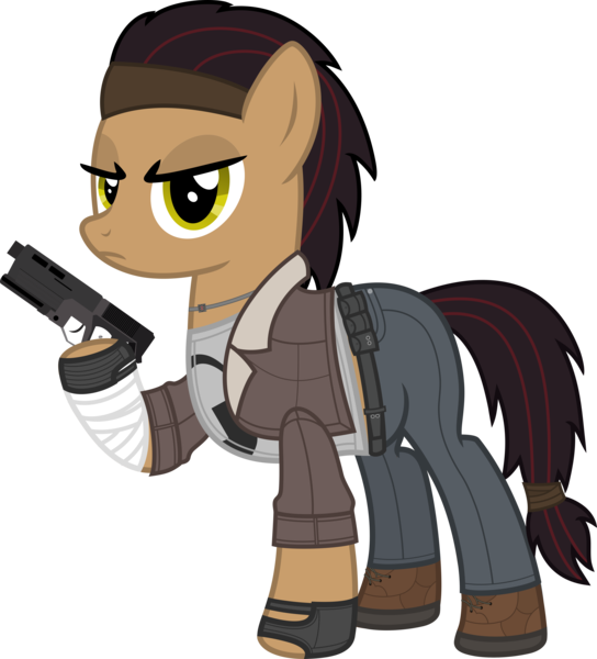 Size: 5331x5879 | Tagged: safe, artist:pink1ejack, derpibooru import, edit, ponified, earth pony, pony, absurd resolution, alyx vance, bandage, clothes, female, gloves, gun, half-life, half-life 2, handgun, jewelry, pendant, pistol, raised hoof, simple background, solo, transparent background, vector, video game, weapon