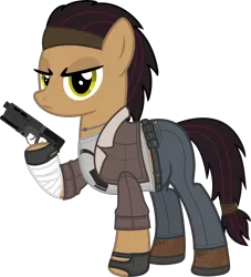 Size: 5331x5879 | Tagged: safe, artist:pink1ejack, derpibooru import, edit, ponified, earth pony, pony, absurd resolution, alyx vance, bandage, clothes, female, gloves, gun, half-life, half-life 2, handgun, jewelry, pendant, pistol, raised hoof, simple background, solo, transparent background, vector, video game, weapon