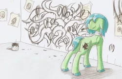 Size: 1317x850 | Tagged: safe, artist:ravenpuff, deleted from derpibooru, derpibooru import, oc, oc:fisheyes, pony, h.p. lovecraft, nug, painting, solo, traditional art