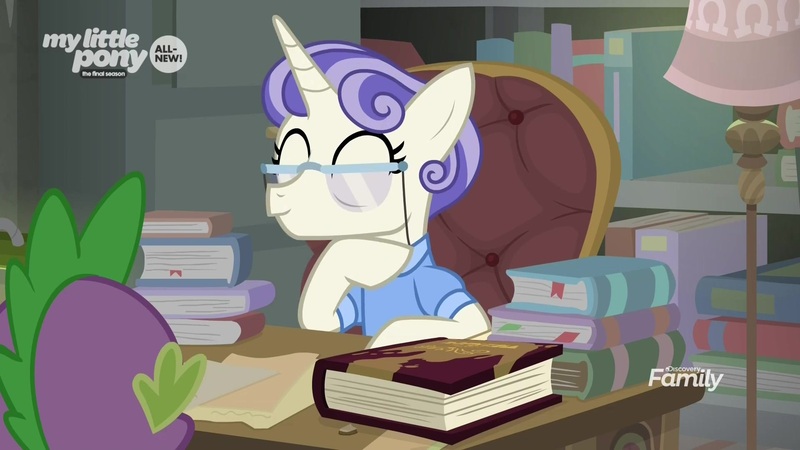 Size: 1920x1080 | Tagged: safe, derpibooru import, screencap, first folio, spike, pony, unicorn, the point of no return, book, glasses, lamp