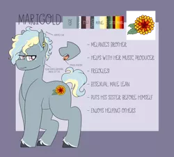 Size: 3000x2700 | Tagged: safe, artist:liefsong, derpibooru import, oc, oc:marigold, earth pony, piercing, reference sheet, simple background, tongue piercing