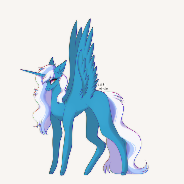 Size: 1800x1800 | Tagged: safe, artist:hyshyy, derpibooru import, oc, oc:fleurbelle, unofficial characters only, alicorn, pony, alicorn oc, female, horn, long legs, long tail, mare, simple background, smiling, white background, wings, yellow eyes