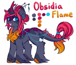 Size: 3420x2938 | Tagged: artist:ruef, derpibooru import, female, kirin, looking at you, mare, oc, oc:obsidia flame, reference, reference sheet, safe, simple background, smiling, solo, transparent background, unofficial characters only, unshorn fetlocks