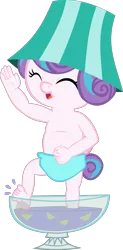 Size: 894x1816 | Tagged: anthro, artist:papadragon69, baby, behaving like pinkie pie, dancing, derpibooru import, diaper, hat, lampshade, lampshade hat, party animal, plantigrade anthro, princess flurry heart, punch bowl, punch (drink), safe, simple background, solo, transparent background