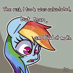 Size: 1500x1500 | Tagged: safe, artist:lou, derpibooru import, rainbow dash, pony, bust, dialogue, female, guide to troubled birds, mare, meme, ponified animal photo, ponified meme, portrait, scrunchy face, solo