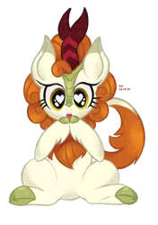 Size: 1280x1814 | Tagged: safe, artist:branewashpv, derpibooru import, autumn blaze, kirin, awwtumn blaze, cloven hooves, cute, female, heart eyes, image, png, simple background, sitting, solo, transparent background, wingding eyes