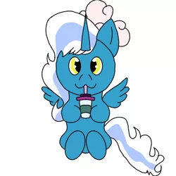 Size: 768x768 | Tagged: adorabelle, alicorn, alicorn oc, artist:runningclawofsc, bow, chibi, cute, derpibooru import, drink, drinking straw, female, hair bow, horn, mare, oc, oc:fleurbelle, safe, wings, yellow eyes