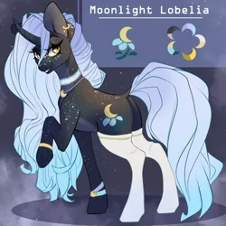 Size: 531x530 | Tagged: safe, artist:skylacuna, derpibooru import, oc, oc:moonlight lobelia, pony, unicorn, choker, clothes, curved horn, female, horn, mare, socks, solo