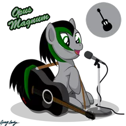 Size: 2449x2449 | Tagged: safe, artist:le-23, derpibooru import, oc, oc:opus magnum, earth pony, pony, guitar, high res, male, microphone, musical instrument, simple background, solo, stallion, transparent background