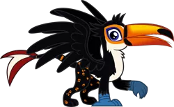 Size: 2356x1458 | Tagged: safe, artist:lightningbolt, derpibooru import, oc, oc:tristão, unofficial characters only, bird, gryphon, ocelot, toco toucan, toucan, .svg available, beak, claws, folded wings, griffon oc, looking at you, male, open beak, open mouth, paws, raised leg, simple background, solo, spots, spread wings, standing, svg, tongue out, toucan griffon, transparent background, vector, wings