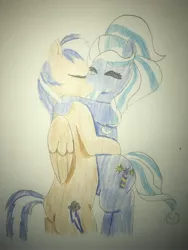 Size: 3024x4032 | Tagged: safe, artist:carlos324, derpibooru import, sugarcoat, oc, oc:carlos, oc:lightning burn, ponified, earth pony, pegasus, pony, bipedal, canon x oc, equestria girls ponified, hugs and kisses, my little pony, pegasus oc, shipping, standing, wings