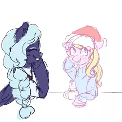 Size: 3500x3500 | Tagged: safe, artist:billygraze, derpibooru import, oc, oc:chuckles, oc:frosty mug, unofficial characters only, christmas, clothes, hat, holiday, santa hat, sweater