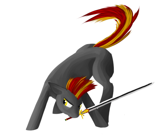 Size: 543x468 | Tagged: safe, artist:priorknight, derpibooru import, oc, oc:claymore, unofficial characters only, earth pony, pony, earth pony oc, male, mouth hold, simple background, solo, stallion, sword, transparent background, weapon