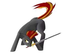 Size: 543x468 | Tagged: safe, artist:priorknight, derpibooru import, oc, oc:claymore, unofficial characters only, earth pony, pony, earth pony oc, male, mouth hold, simple background, solo, stallion, sword, transparent background, weapon