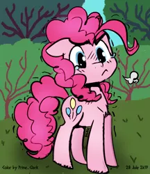 Size: 544x630 | Tagged: safe, artist:princeclark, artist:xieril, color edit, derpibooru import, edit, pinkie pie, earth pony, pony, :<, chest fluff, colored, cute, diapinkes, female, floppy ears, mare, solo, teary eyes, visible breath